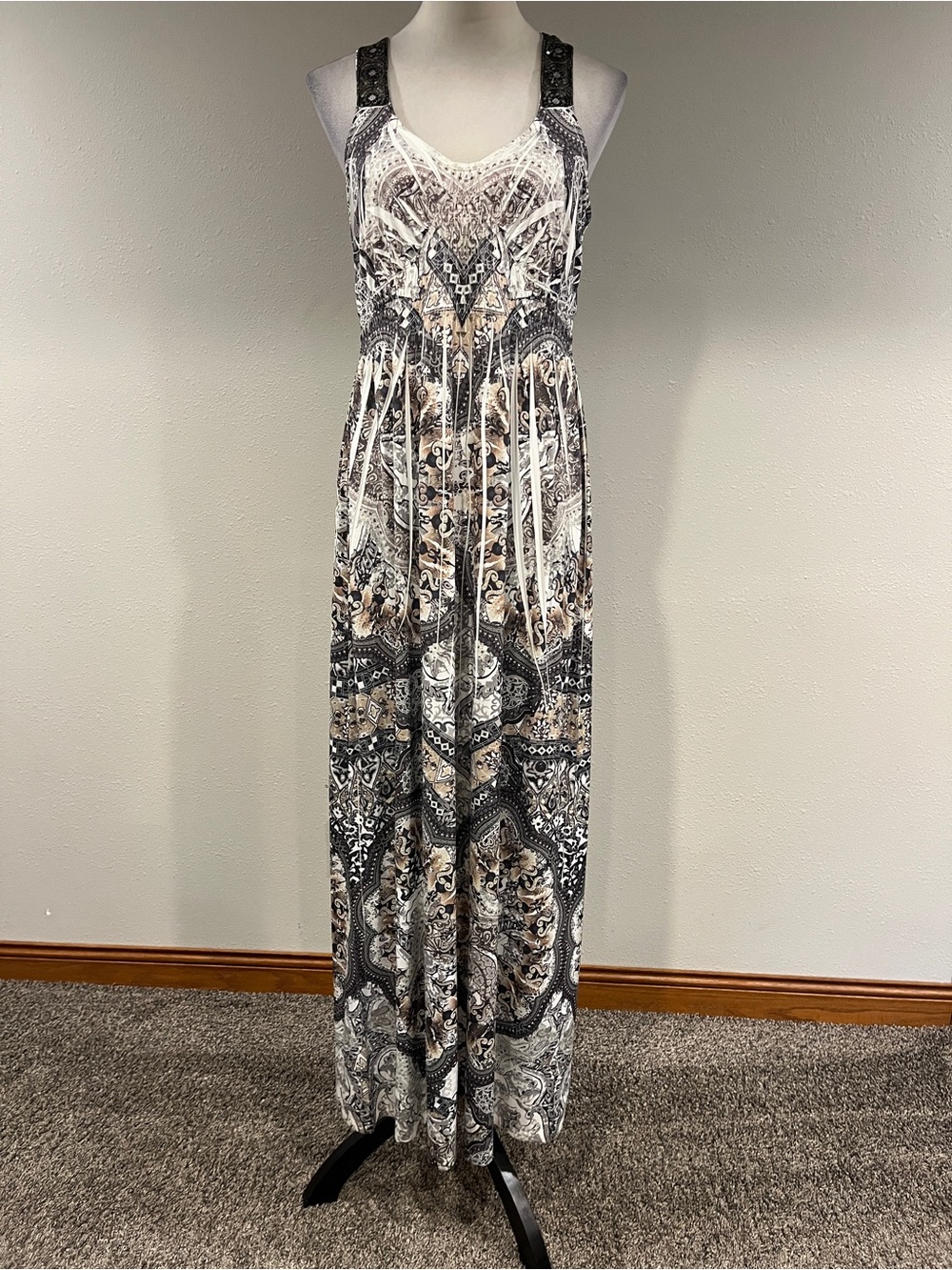 Apt 9 Sleeveless Paisley Maxi Dress in Gray and Cream size small